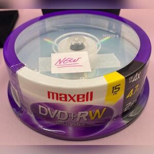 New Maxell DVD+RW 4.7GB 4X Rewritable Discs 15 Pack Spindle Data Video Media